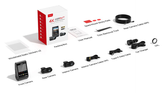 VIOFO A229 PRO 3CH 4K+2K+1080P HDR 3 CHANNELS CAR DASH CAMERA WITH SONY STARVIS 2 SENSORS WITH FRONT REAR AND INTERIOR CAMERA