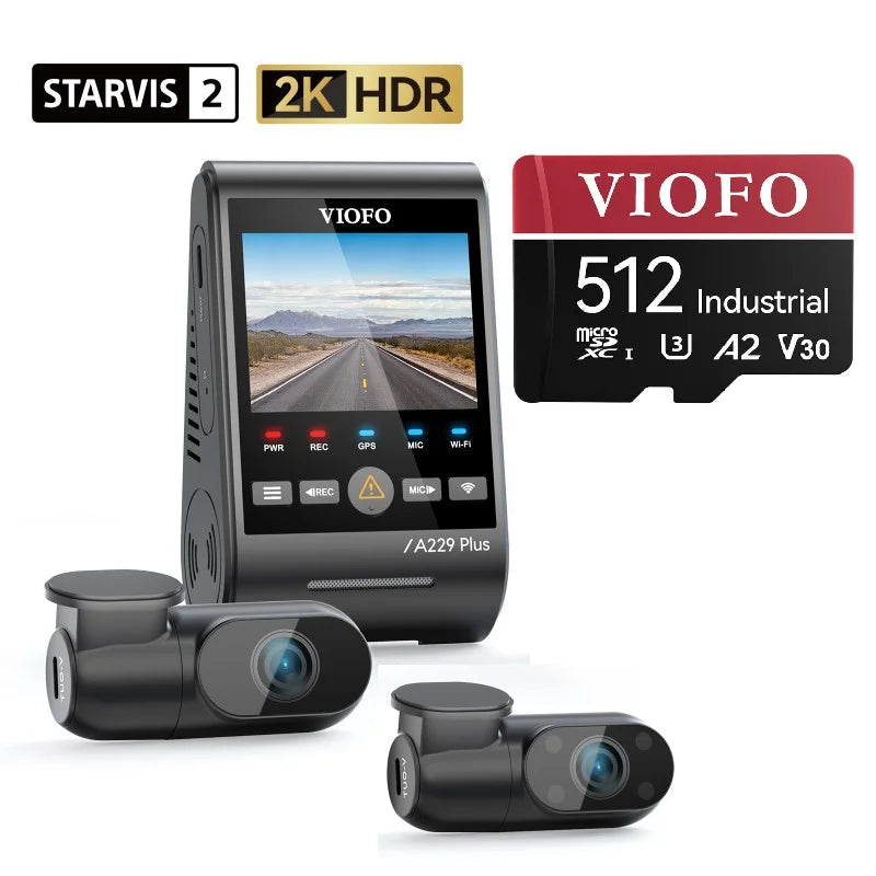 VIOFO A229 PLUS 3CH 2K+2K+1080P HDR 5GHZ WI-FI GPS VOICE CONTROL 3 CHANNEL DASH CAMERA WITH DUAL SONY STARVIS 2 SENSOR FRONT REAR AND INTERIOR CAMERA