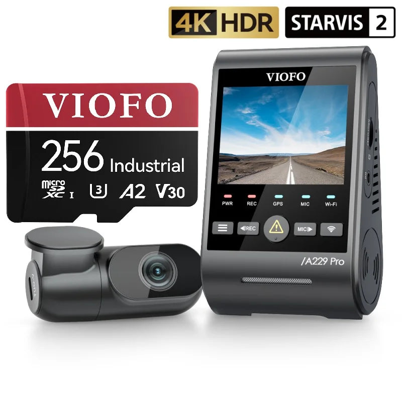 VIOFO A229 PRO 2CH FRONT AND REAR 4K+2K HDR DUAL DASH CAM WITH SONY STARVIS 2 SENSORS SUPER NIGHT VISION VOICE CONTROL