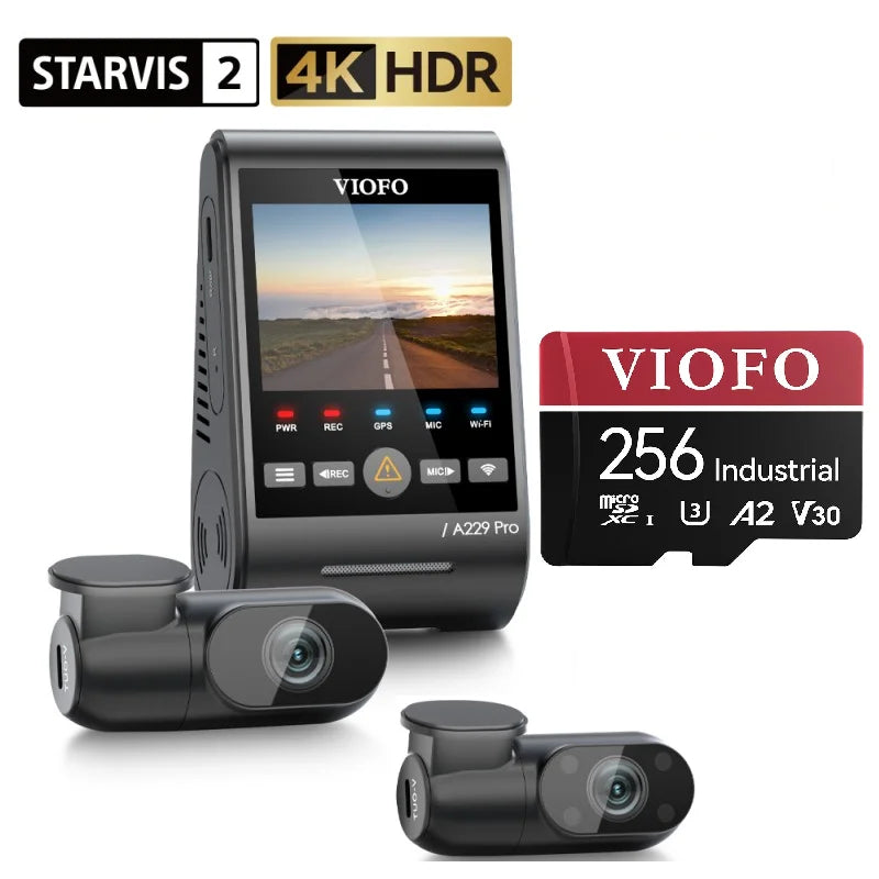 VIOFO A229 PRO 3CH 4K+2K+1080P HDR 3 CHANNELS CAR DASH CAMERA WITH SONY STARVIS 2 SENSORS WITH FRONT REAR AND INTERIOR CAMERA