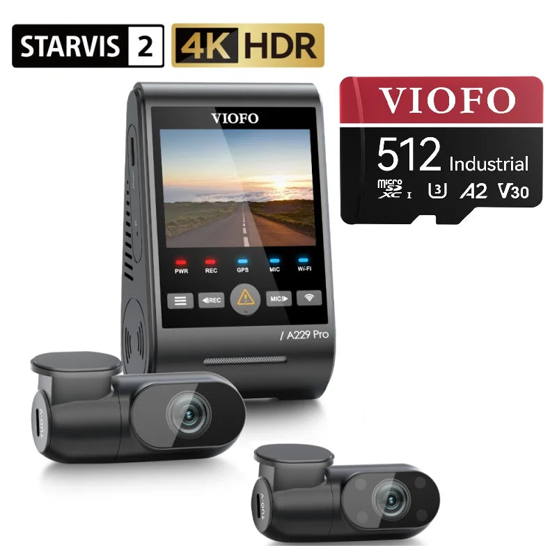 VIOFO A229 PRO 3CH 4K+2K+1080P HDR 3 CHANNELS CAR DASH CAMERA WITH SONY STARVIS 2 SENSORS WITH FRONT REAR AND INTERIOR CAMERA