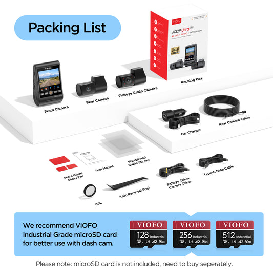 VIOFO A229 Ultra 3CH 4K Front+4K Rear+1080P Fisheye Cabin Dashcam with Triple Sony STARVIS 2 Sensors, 3-Channel HDR, Ultra Fast 5GHz Wi-Fi & Precise GPS, Smart Voice Control