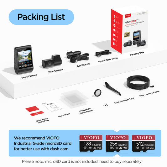 VIOFO A229 Ultra 2CH 4K Front+4K Rear Dashcam with Dual Sony STARVIS 2 Sensors, 2-Channel 4K HDR, Ultra Fast 5GHz Wi-Fi & Precise GPS, Smart Voice Control