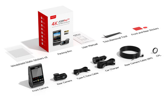 VIOFO A229 PRO 2CH FRONT AND REAR 4K+2K HDR DUAL DASH CAM WITH SONY STARVIS 2 SENSORS SUPER NIGHT VISION VOICE CONTROL