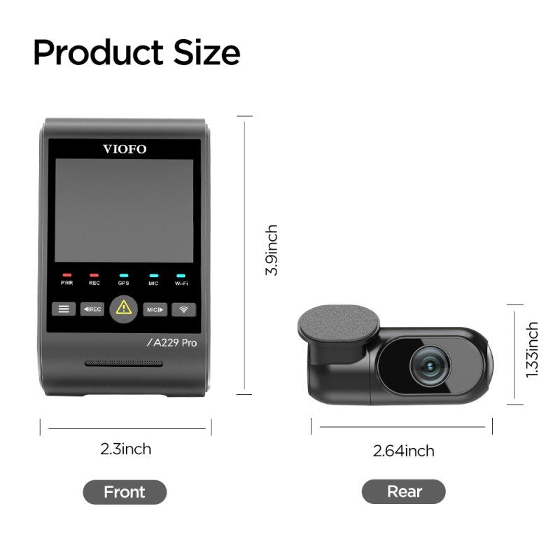 VIOFO A229 PRO 2CH FRONT AND REAR 4K+2K HDR DUAL DASH CAM WITH SONY STARVIS 2 SENSORS SUPER NIGHT VISION VOICE CONTROL