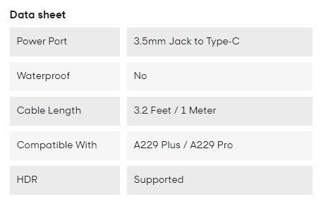 VIOFO A229 PLUS/A229 PRO INFRARED INTERIOR CAMERA REPLACEMENT WITH CORD AND ADHESIVE STICKERS