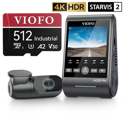 VIOFO A229 PRO 2CH FRONT AND REAR 4K+2K HDR DUAL DASH CAM WITH SONY STARVIS 2 SENSORS SUPER NIGHT VISION VOICE CONTROL