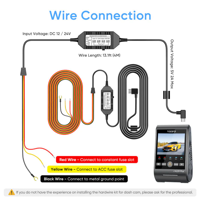 VIOFO Type-C HK4 Hardwire Kit with 8pcs Full Set Fuse for A329/A229/A119MINI2/A139/T130/WM1