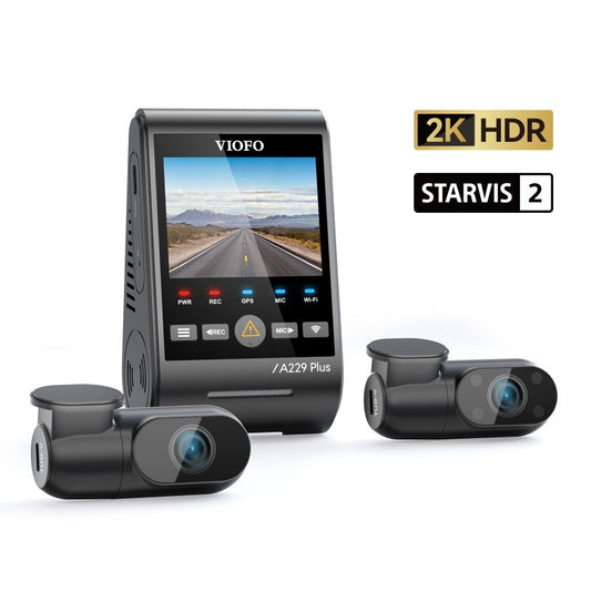 VIOFO A229 PLUS 3CH 2K+2K+1080P HDR 5GHZ WI-FI GPS VOICE CONTROL 3 CHANNEL DASH CAMERA WITH DUAL SONY STARVIS 2 SENSOR FRONT REAR AND INTERIOR CAMERA
