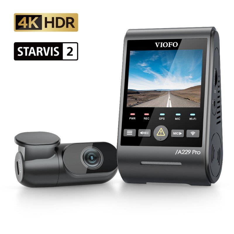 VIOFO A229 PRO 2CH FRONT AND REAR 4K+2K HDR DUAL DASH CAM WITH SONY STARVIS 2 SENSORS SUPER NIGHT VISION VOICE CONTROL