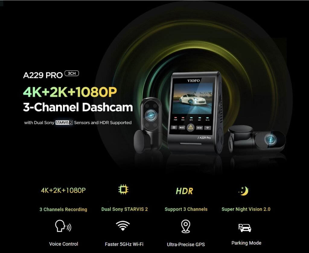 VIOFO A229 Plus 3CH 2K+2K+1080P HDR 5GHz Wi-Fi GPS Voice Control