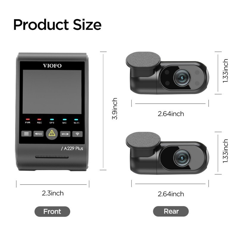 VIOFO A229 PLUS 3CH 2K+2K+1080P HDR 5GHZ WI-FI GPS VOICE CONTROL 3 CHANNEL  DASH CAMERA WITH DUAL SONY STARVIS 2 SENSOR FRONT REAR AND INTERIOR CAMERA
